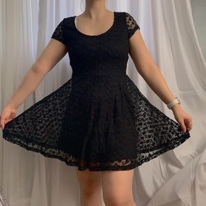 Black Lace Skater Dress